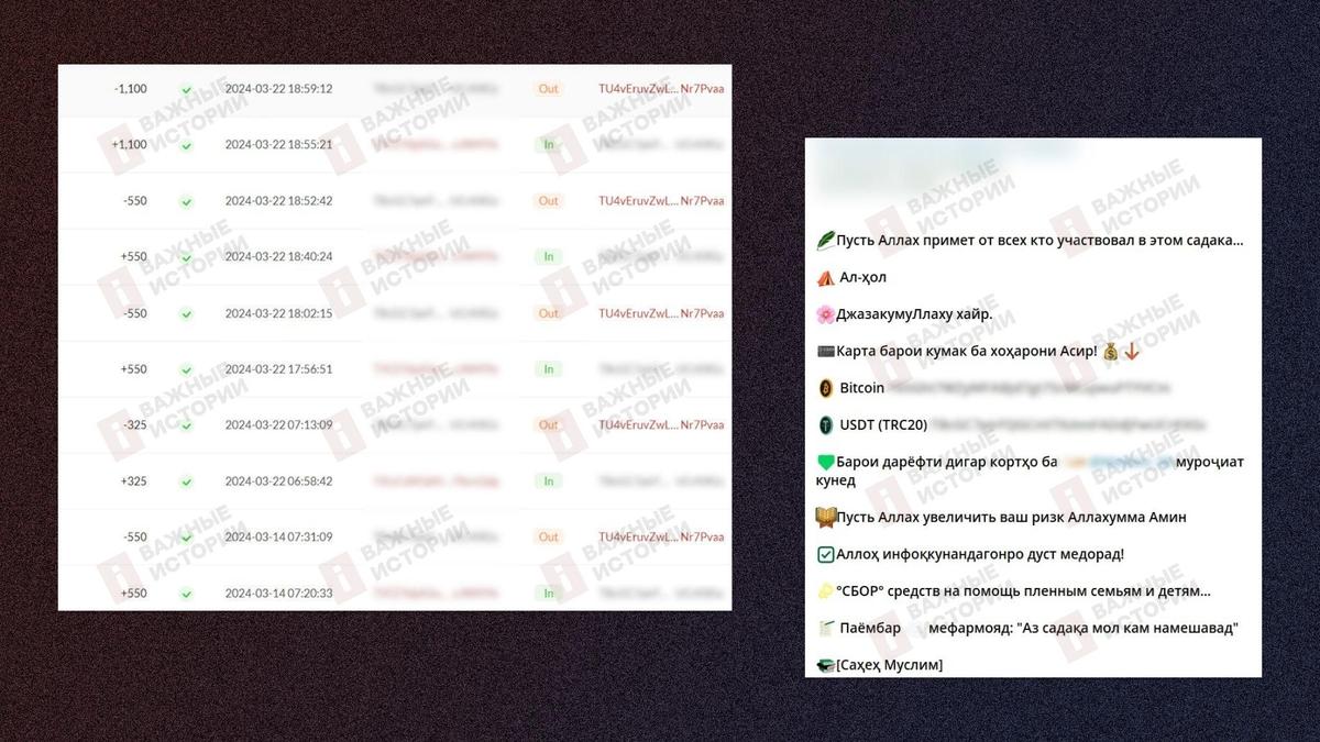 Транзакции кошелька ИГИЛ-К и пост о сборе в связанном с группировкой канале qtkiruiqkhiqtxkmp